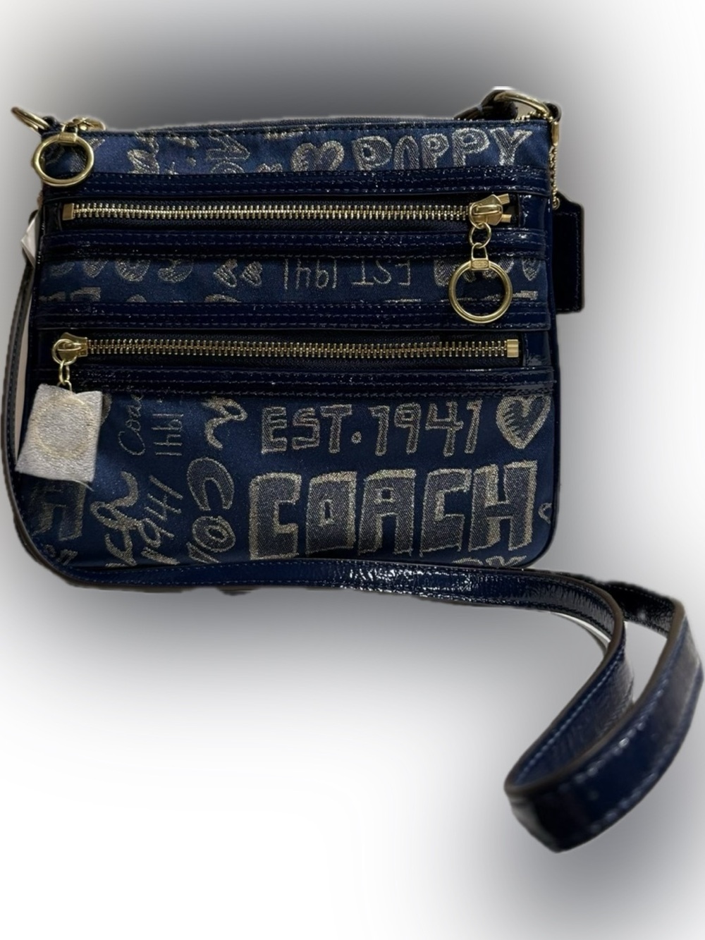 COACH Poppy Blue & Gold Crossbody Bag NWT